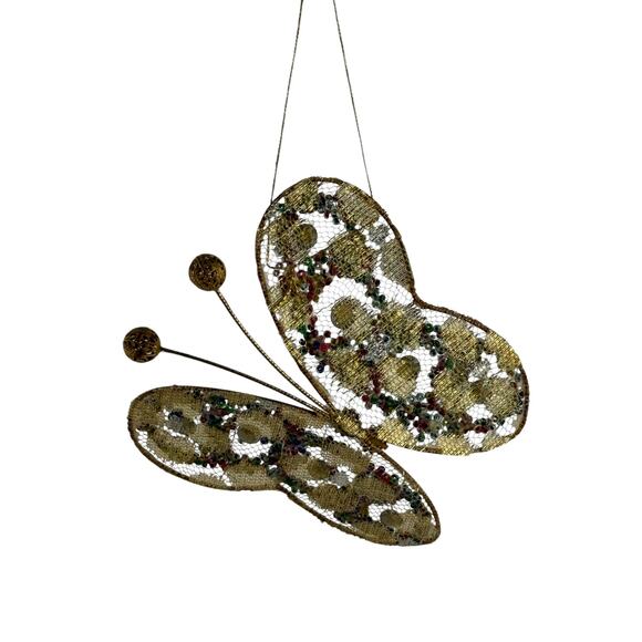 Vintage Gold Beaded Butterfly Christmas Ornament Mesh Hanging - Picture 11 of 15